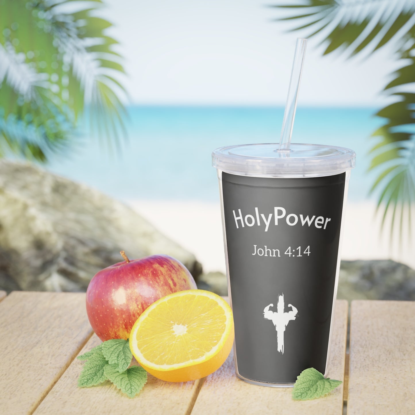 Inspirational HolyPower Plastic Tumbler with Straw | Motivational Travel Cup, HolyPower Drinkware