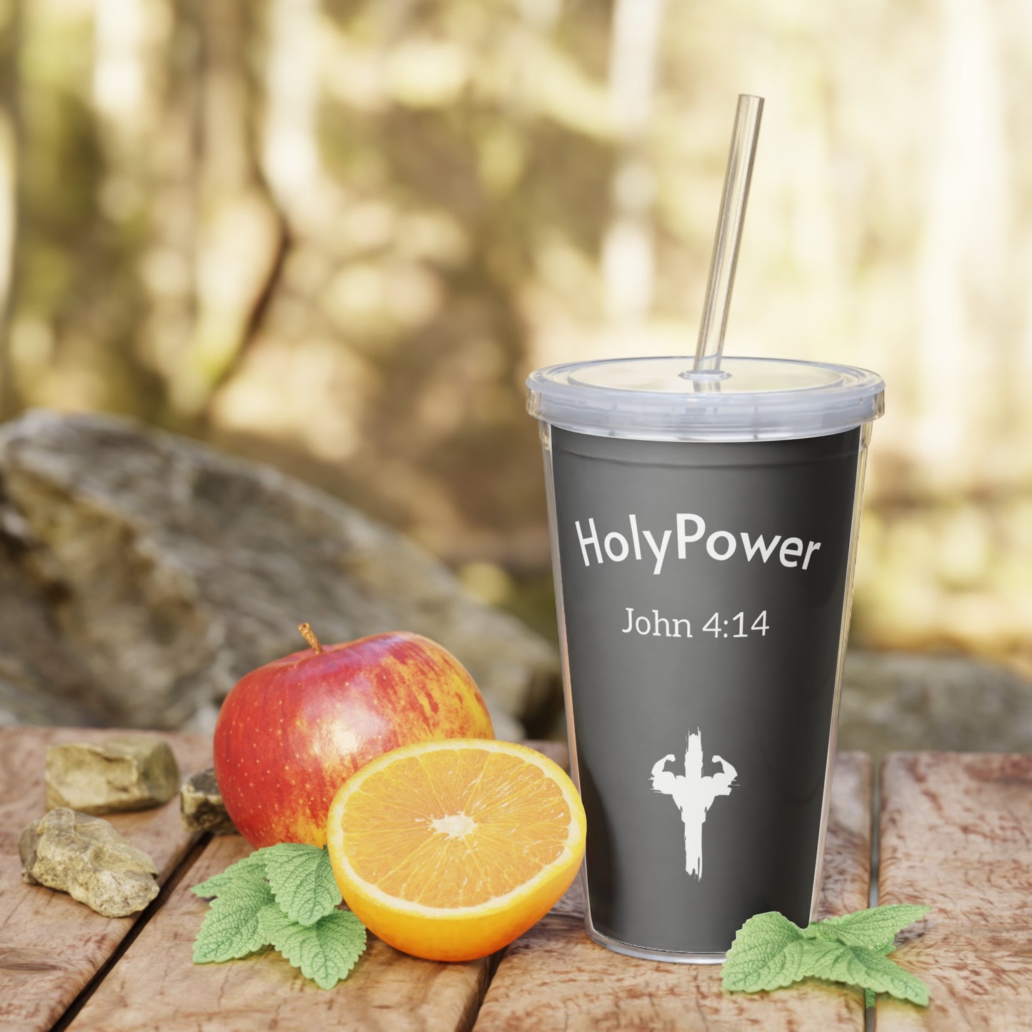 Inspirational HolyPower Plastic Tumbler with Straw | Motivational Travel Cup, HolyPower Drinkware
