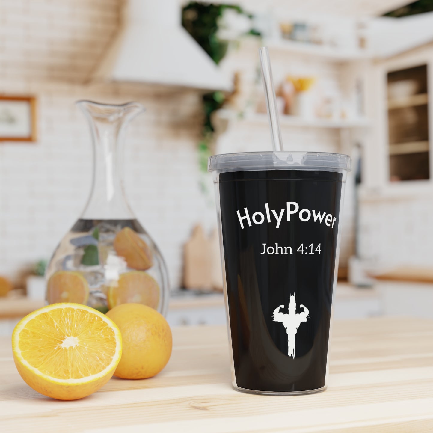 Inspirational HolyPower Plastic Tumbler with Straw | Motivational Travel Cup, HolyPower Drinkware
