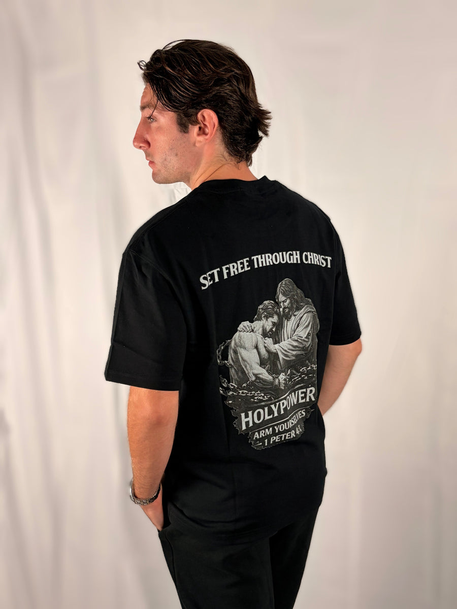 Heavyweight Drop Shoulder Set Free Through Christ HolyPower T-Shirt