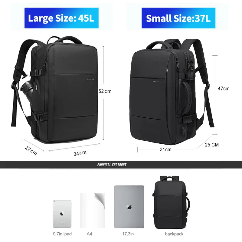 BANGE - Travel Backpack Men Business Backpack School Expandable USB Bag Large Capacity 17.3 Laptop Waterproof Fashion Backpack