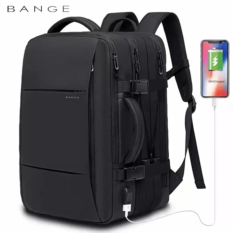 BANGE - Travel Backpack Men Business Backpack School Expandable USB Bag Large Capacity 17.3 Laptop Waterproof Fashion Backpack