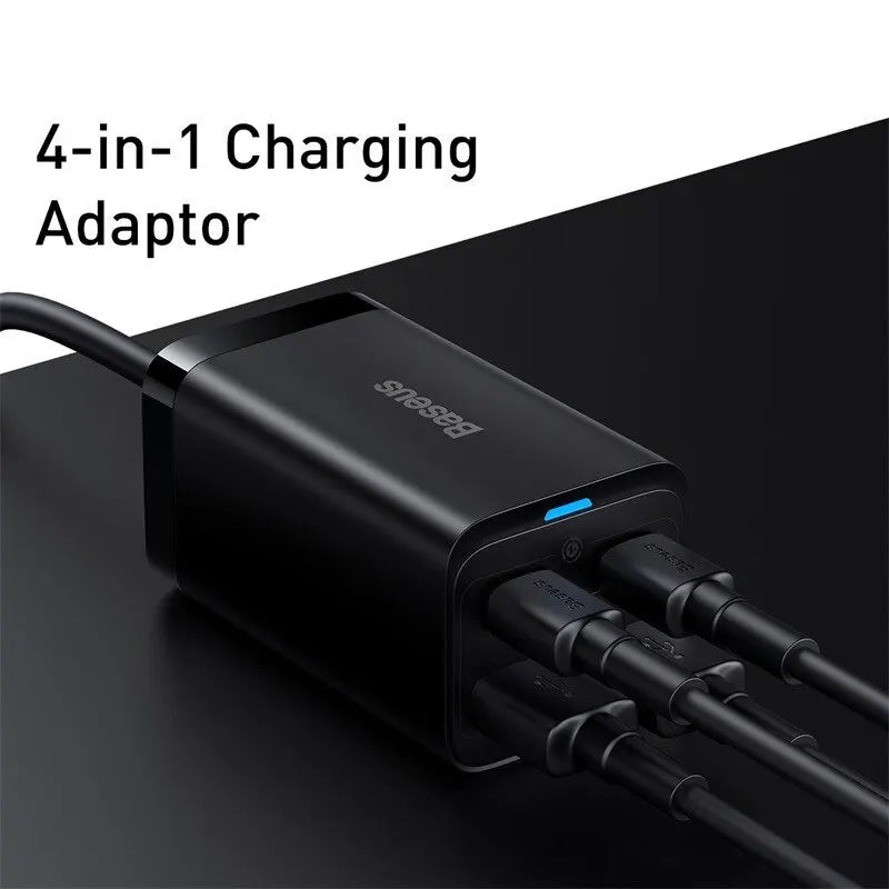 Baseus - 65W GaN Charger Desktop Fast Charger 4 in 1 Laptop Or Phone Charger Adapter For iPhone 15 14 13 Pro Max Xiaomi Samsung