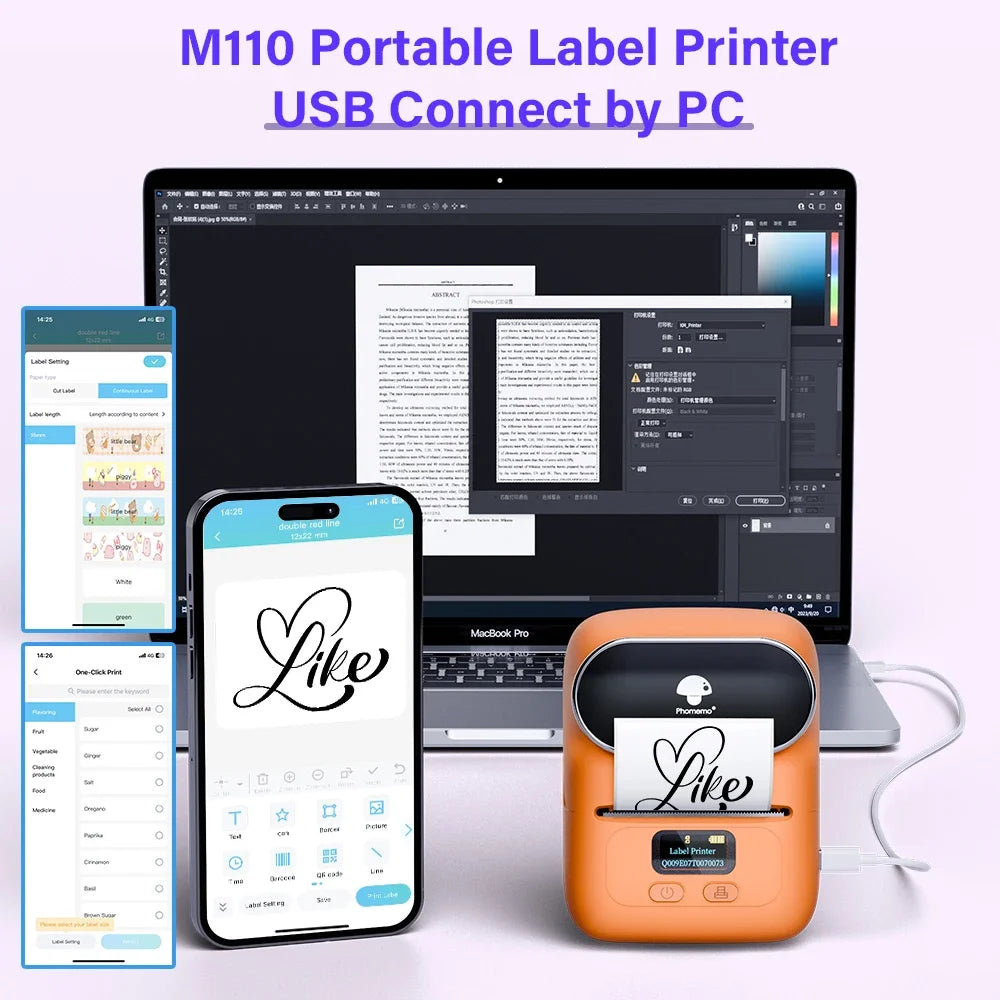 Memoking - Phomemo M110 Thermal Wireless mini Label Printer Portable Bluetooth Sticker