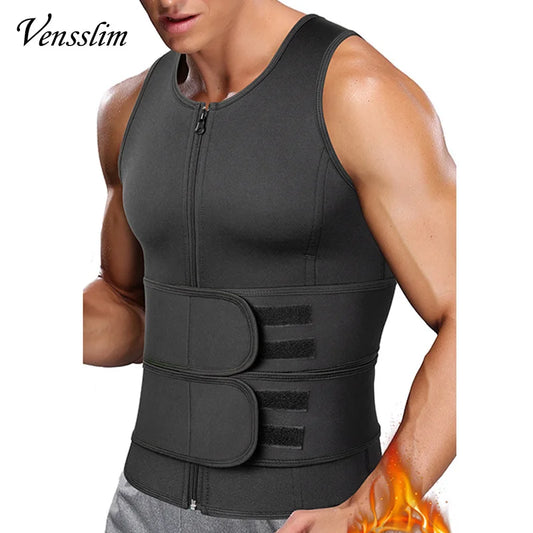 Vensslim - Men's Body Trainer Sauna Vest Double Belt Sweat Shirt Fat Burn Fitness Suits