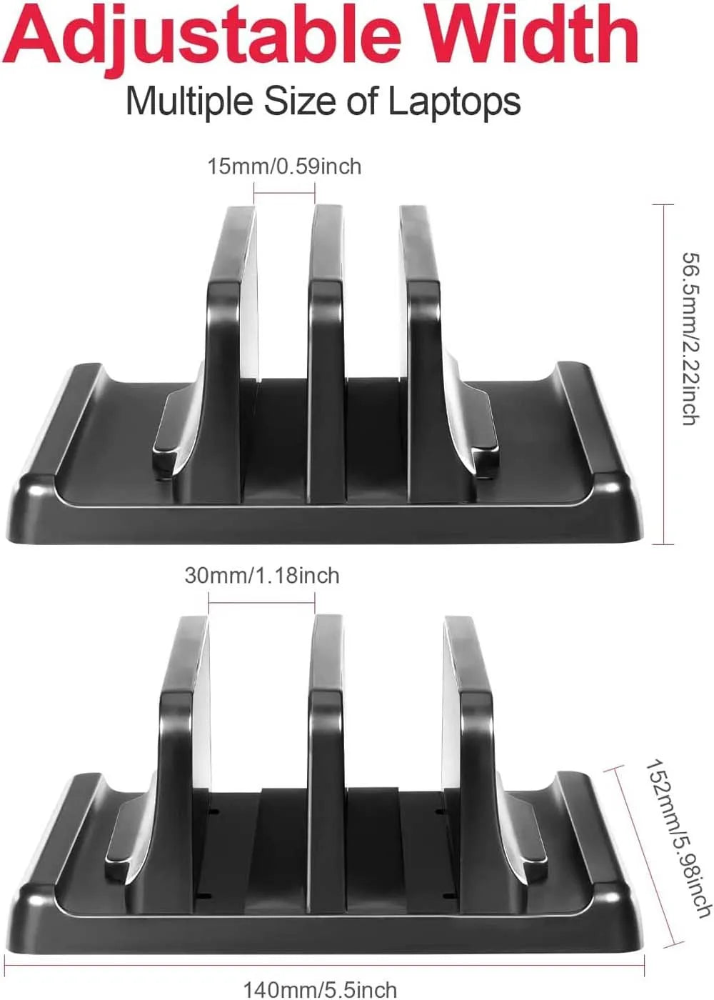 T-WOLF - Dual-Slot Adjustable Vertical Laptop Stand ABS Plastic 4in1 Design Space-Saving for MacBook Chromebook Surface HP Dell Book iPad And More