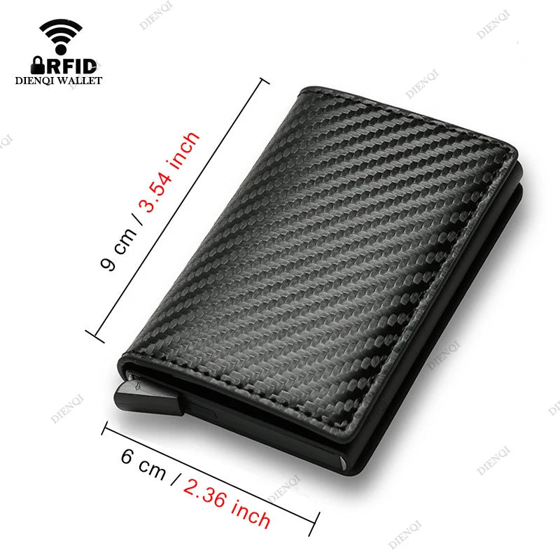 SMILEY SUNSHINE - Carbon Fiber Slim Aluminum Men Black Valet 2023 Wallet With ID Credit Card Holder And Mini RFID Wallet Automatic Pop up Bank Card Case