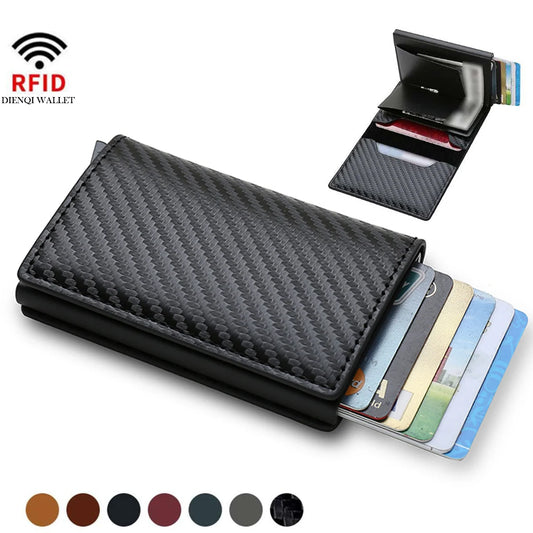 SMILEY SUNSHINE - Carbon Fiber Slim Aluminum Men Black Valet 2023 Wallet With ID Credit Card Holder And Mini RFID Wallet Automatic Pop up Bank Card Case