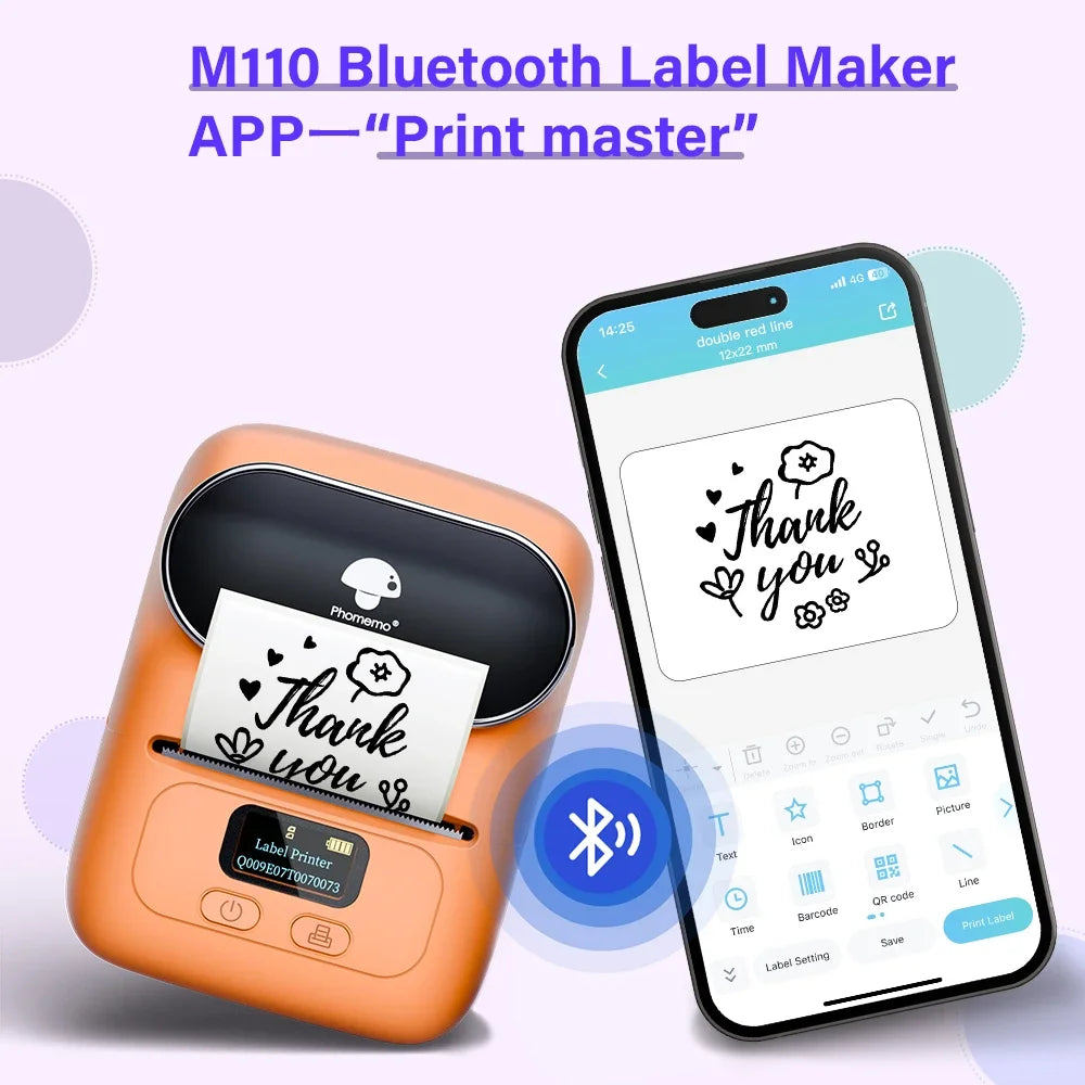 Memoking - Phomemo M110 Thermal Wireless mini Label Printer Portable Bluetooth Sticker